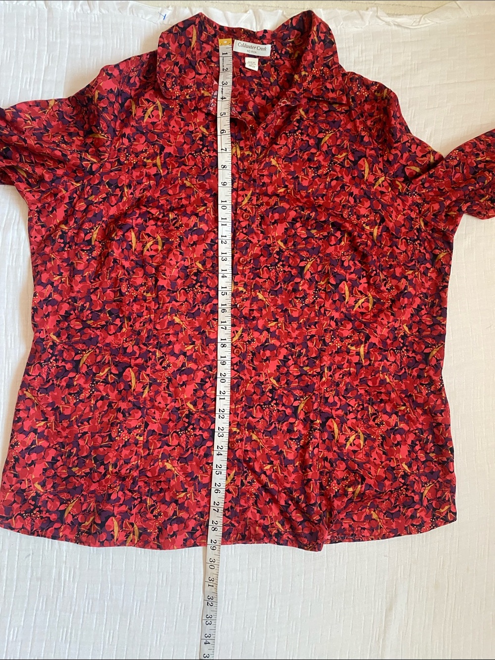 COLDWATER CREEK 100% Cotton 
Red Floral Button-Down Shirt - Picture 7 of 9